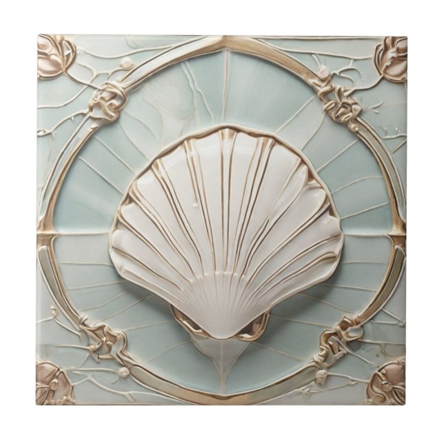Seashell Art Nouveau Faux Alivio Mint Azul e Doura (Frente)