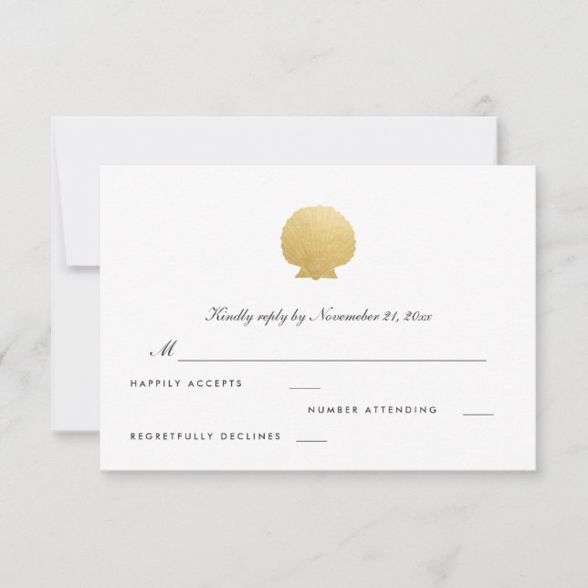 Seashell Faux Gold Foil | Ocean Wedding RSVP (Frente)