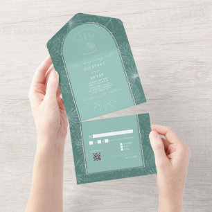 Seashell Palm Aqua Beach Weding QR RSVP