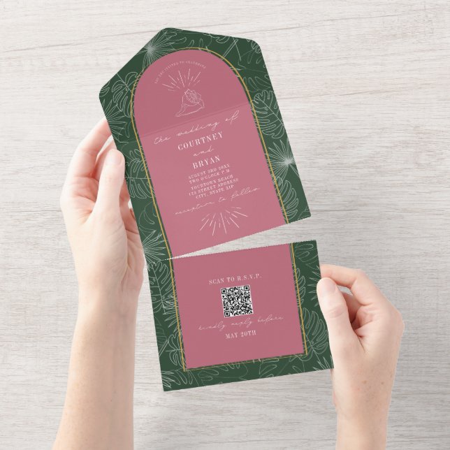 Seashell Palm Tree Beach Weding QR Code RSVP (Aba destacável)