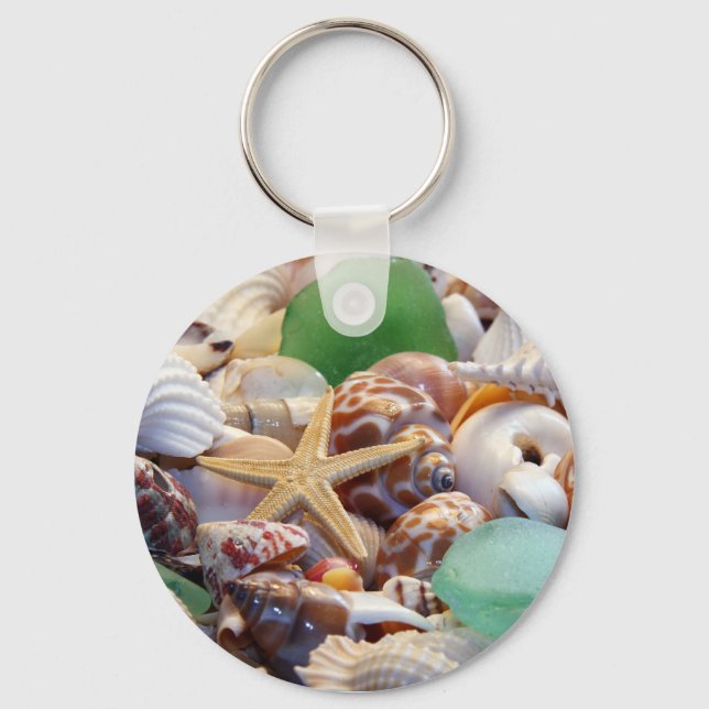 Seashell Starfish & Beach Glass Chaveiro (Frente)