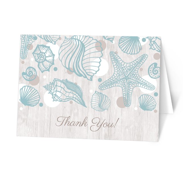 Seashell Whitewash Wood Beach Obrigado Cartões (Personalized Seashell Whitewashed Wood Beach Thank You Cards from Artistically Invited on Zazzle.)