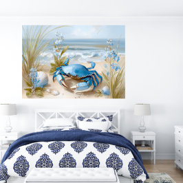 Seaside Blue Crab Beach Wall Art Print | Poster
