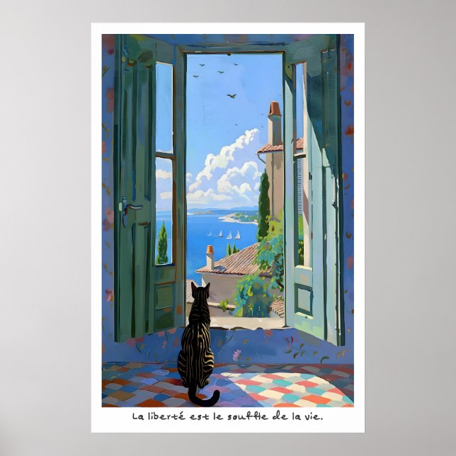 Seaside Cat Art Print French Typography Poster (Frente)