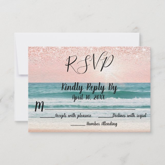 Seaside Romance: RSVP de Casamento de Praia Elegan (Frente)