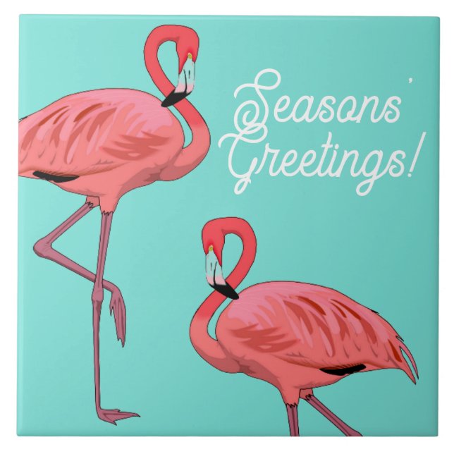 Seasons Greetings Tropical Flamingos Decorative (Frente)