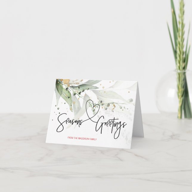 Seasons saúda o moderno cartão Eucalyptus de Natal (Frente)