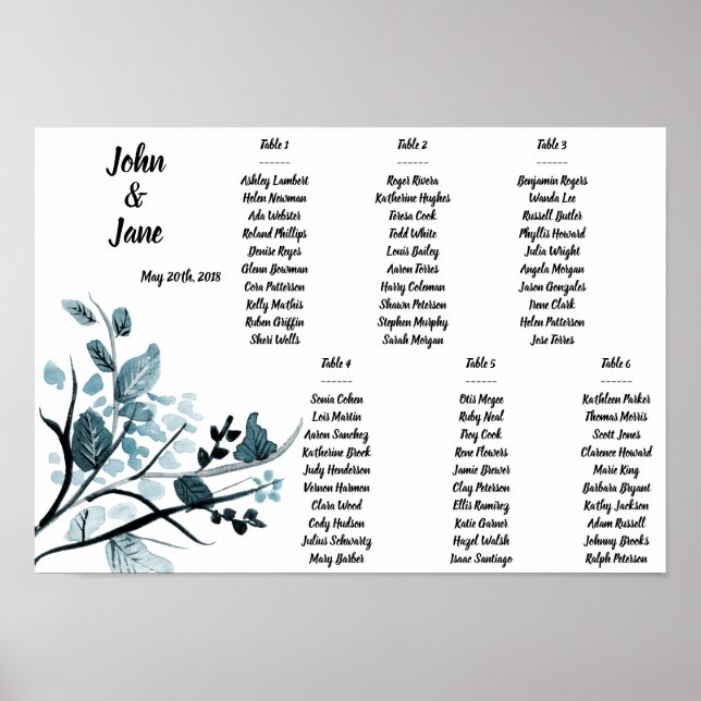 Seating Chart Poster - Oriental Blossom Design (Frente)