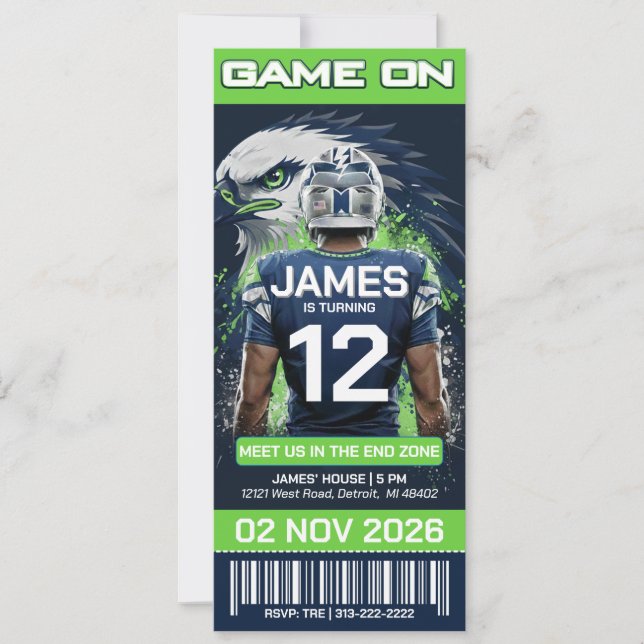 Seattle Football Ticket Birthday Invitation (Frente)