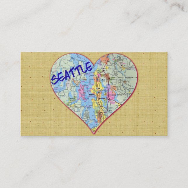 Seattle Map Heart Cutout Cartões de visitas (Frente)