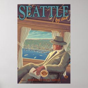Seattle pelo ar - poster de viagens de Washington