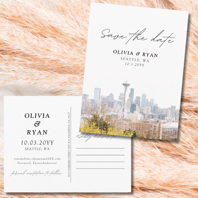 Seattle Salve a data Cartão postal Casamento elega (Seattle Save the Date Postcard Elegant Wedding
)