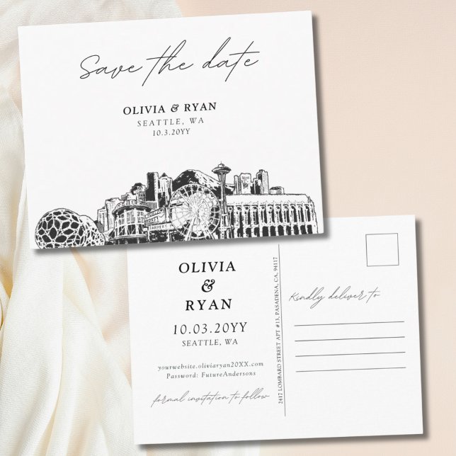 Seattle Salve a data Cartão postal casamento moder (Seattle Save the Date Postcard Modern Wedding
)