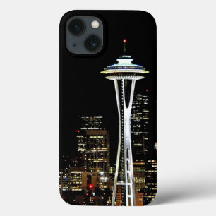 Seattle skyline at night, with Space Needle.
