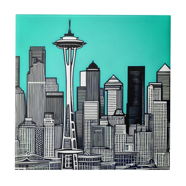 Seattle Washington Cityscape em preto e branco (Frente)