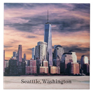 Seattle, Washington Cityscape, rotulado,