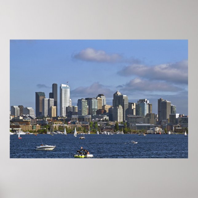Seattle Washington Skyline by Lake Union Poster (Frente)