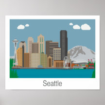 Seattle, Washington Skyline Impressão - Poster/Can
