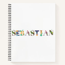 SÉBASTIAN Name Art with Flowers Embroidered