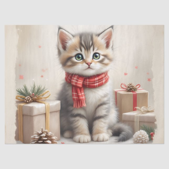 Seda 18# Gatinho de Natal de Papel Tecido (Frente )