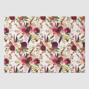 Seda Aguarela floral, lenço de papel de Boho das penas