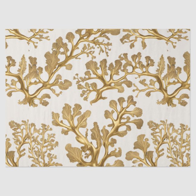 Seda Algas Douradas em Papel Tecido de Areia Leve (Frente )