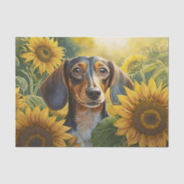 Seda Amor de Cachorrinho com Girassol, Papel Tissue de