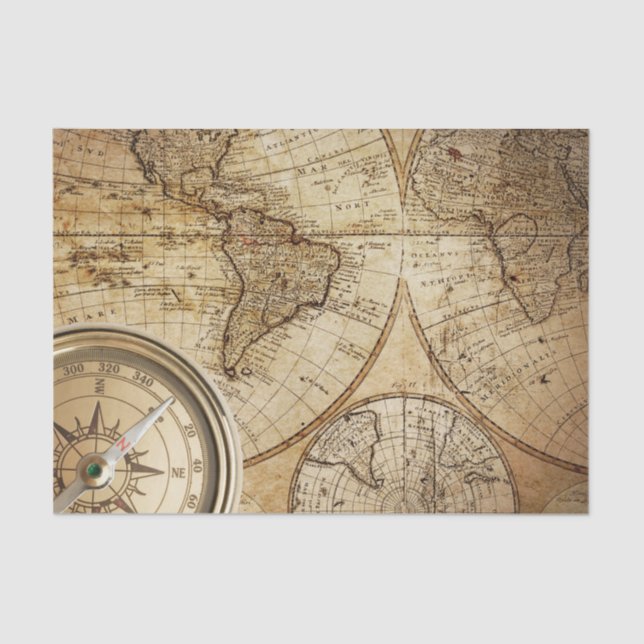 Seda antigo mapa de vintage - Papel de Tecido (Frente )