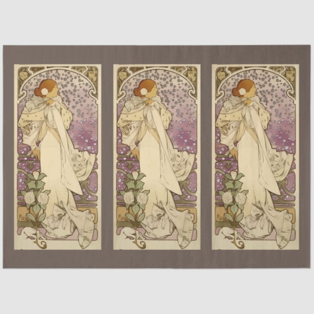 Seda Art Nouveau Lady 11 Papel Tecido de Decoupage (Frente )