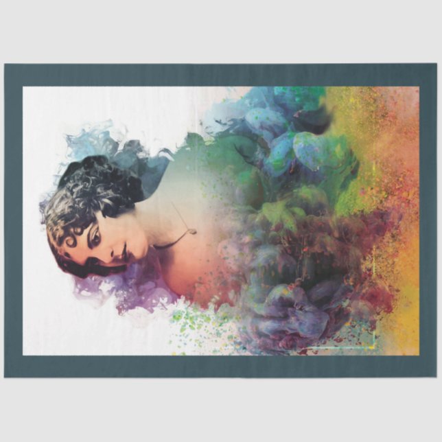 Seda Art Nouveau Lady 13 Papel Tecido de Decoupage (Frente )