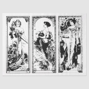 Seda Art Nouveau Lady 24 Papel Tecido de Decoupage