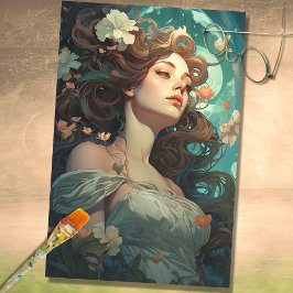 Seda Art Nouveau Mulher 1 Papel de Decoupage