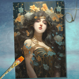 Seda Art Nouveau Mulher 3: Papel de Decoupage