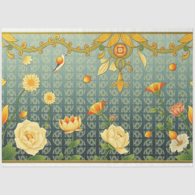 Seda Art Nouveau Papel Tecido de Decoupage Floral (Frente )