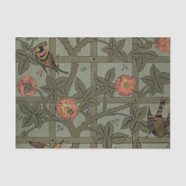 Seda Arte de Papel de Parede Treliça de William Morris (Frente )