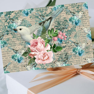 Seda Arte de Pássaros Antigos, Flores Papel Tecido de C