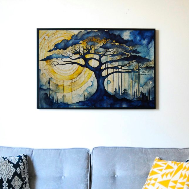 Seda Árvore Azul no Papel de Tecido de Decoupage em Lua (Criador carregado)