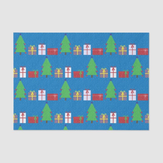 Seda Árvore de Natal e presentes no papel de tecidos az (Frente )