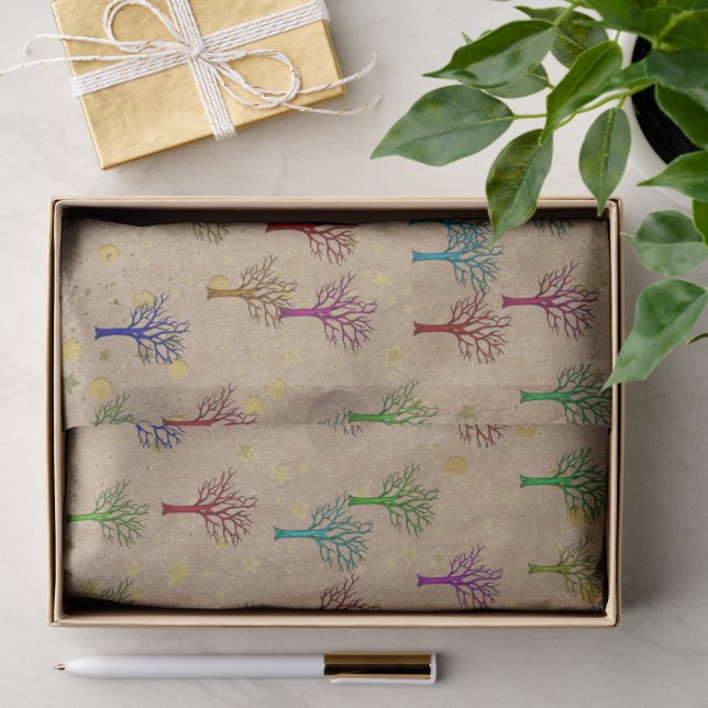 Seda Árvores de Papel Kraft Estrelas Douradas Papel Tis (Presente)