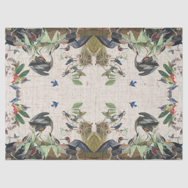 Seda Aves de Audubon Colidem Papel Tecido Selvagem (Frente )