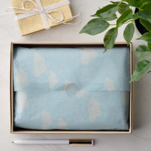 Seda Azul com Papel Tecido de Nuvens Brancas