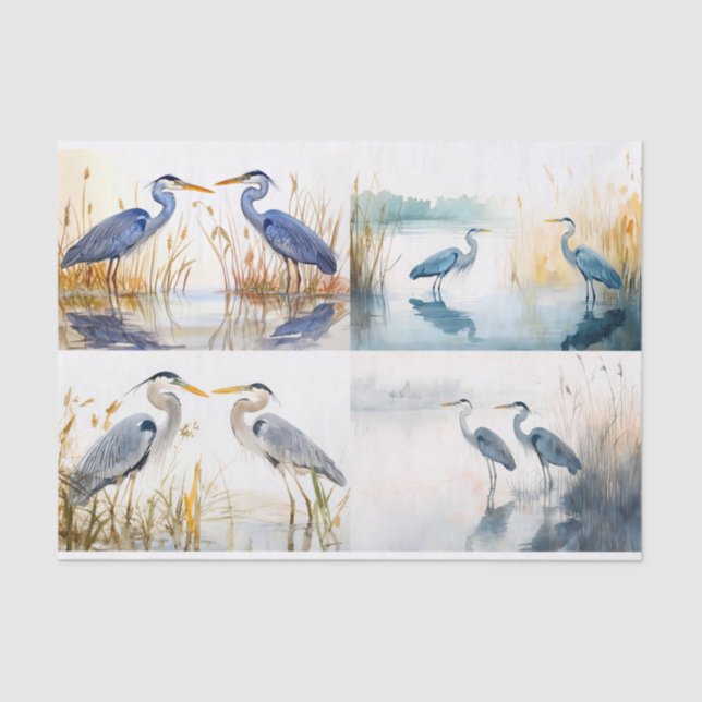 Seda Azul Herons Colagem 1 Papel de Decoupage (Frente )
