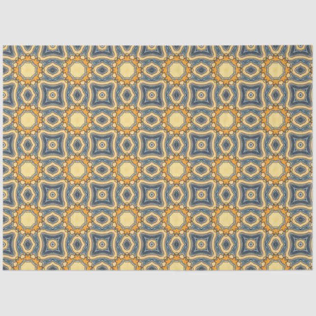 Seda Azulejo marroquino em azul e amarelo em papel de d (Frente )