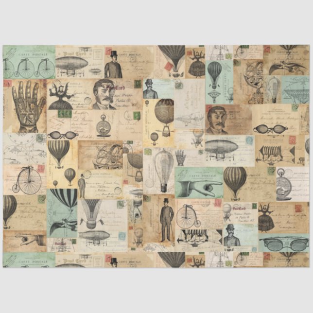 Seda Balão Steampunk e Papel de Tecido Ephemera (Frente )