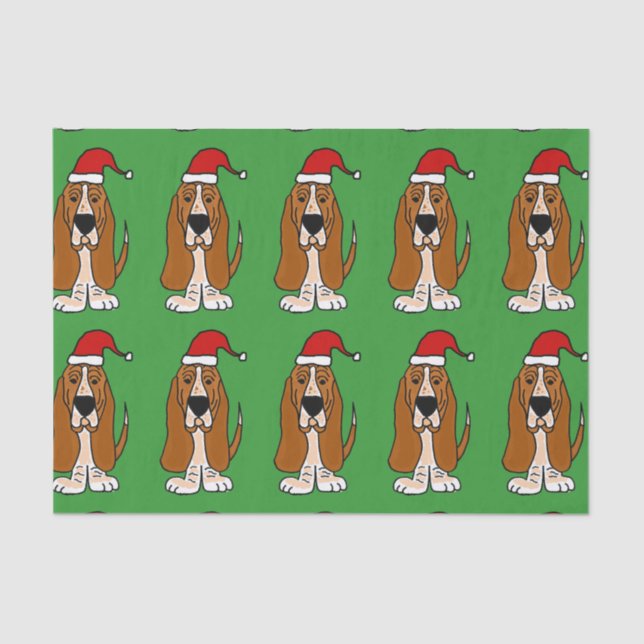 Seda Basset Hound no lenço de papel do Natal do chapéu (Frente )