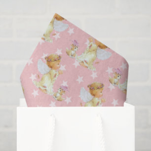 Seda Bebê rosa Papel de padrão anjo