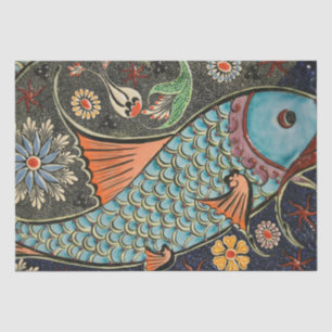 Seda Belo mosaico e papel colorido de embrulhar peixe