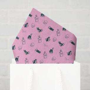 Seda Black Cat & Skull Halloween Papel de tecidos