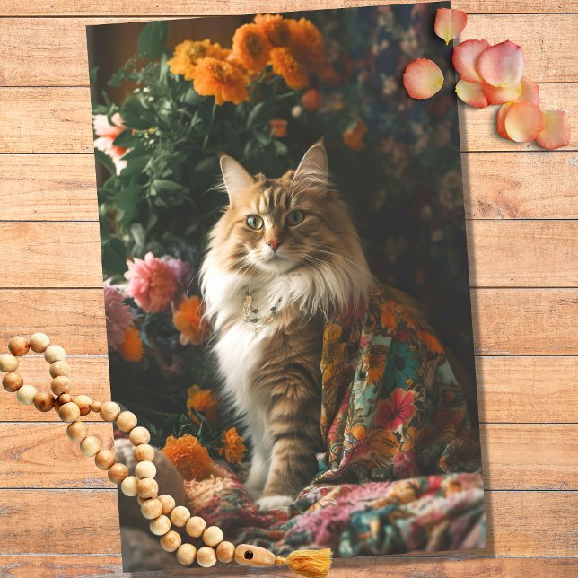 Seda Boho Cat em Florais 2 Papel de Decoupage (Criador carregado)