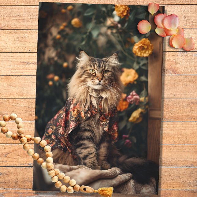 Seda Boho Cat em Florais 4 Papel de Decoupage (Criador carregado)